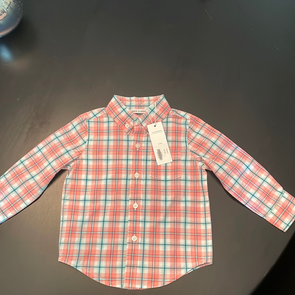 Button-down plaid shirt, size 12 to 18 months